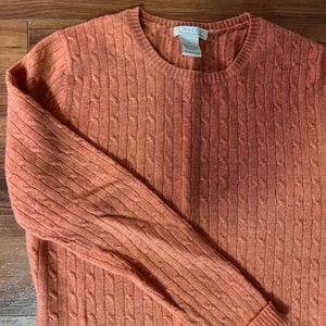 Tweeds Womens Cashmere Sweater Orange Cable Knit Long Sleeved Size Med